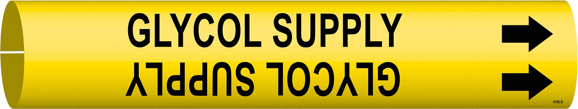 Pipe Marker: Glycol Supply, Yellow, Black, Fits 4 to 6 in Pipe O.D., 1 Pipe Markers, With Arrows