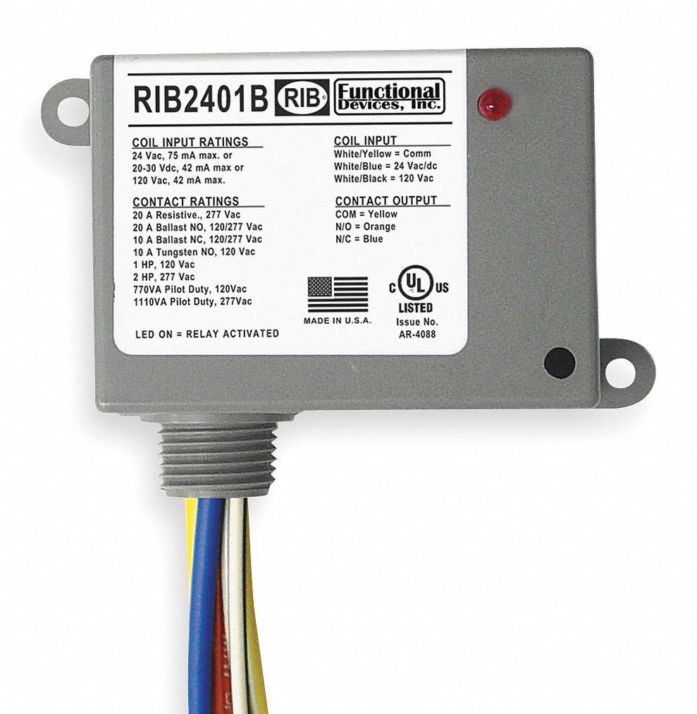 Functional Devices RIB2401B Power Relay 20 Amp SPDT 24 Vac/dc/120 Vac Coil NE... 