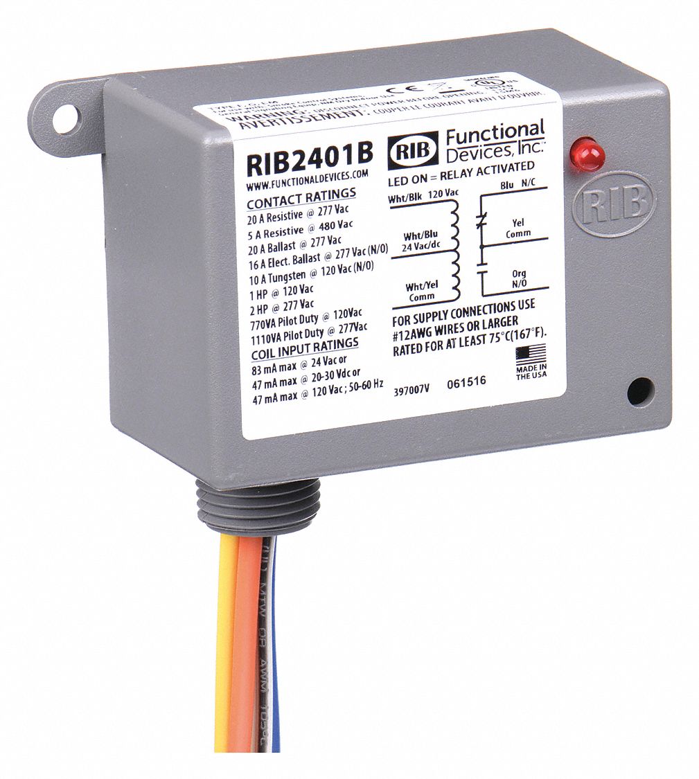FUNCTIONAL DEVICES INC / RIB, 120V AC/24V AC/DC, 20A 277V/5A 480V