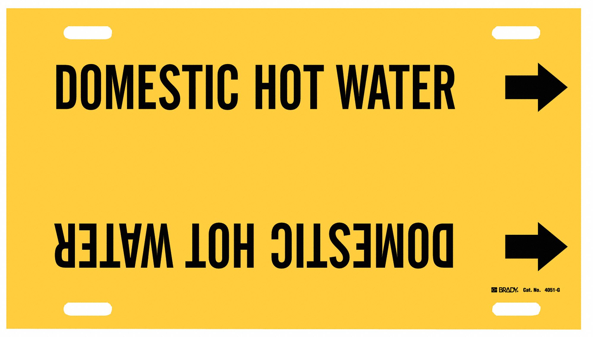 Pipe Marker: Domestic Hot Water, Yellow, Black, Fits 8 to 9 7/8 in Pipe O.D., 1 Pipe Markers