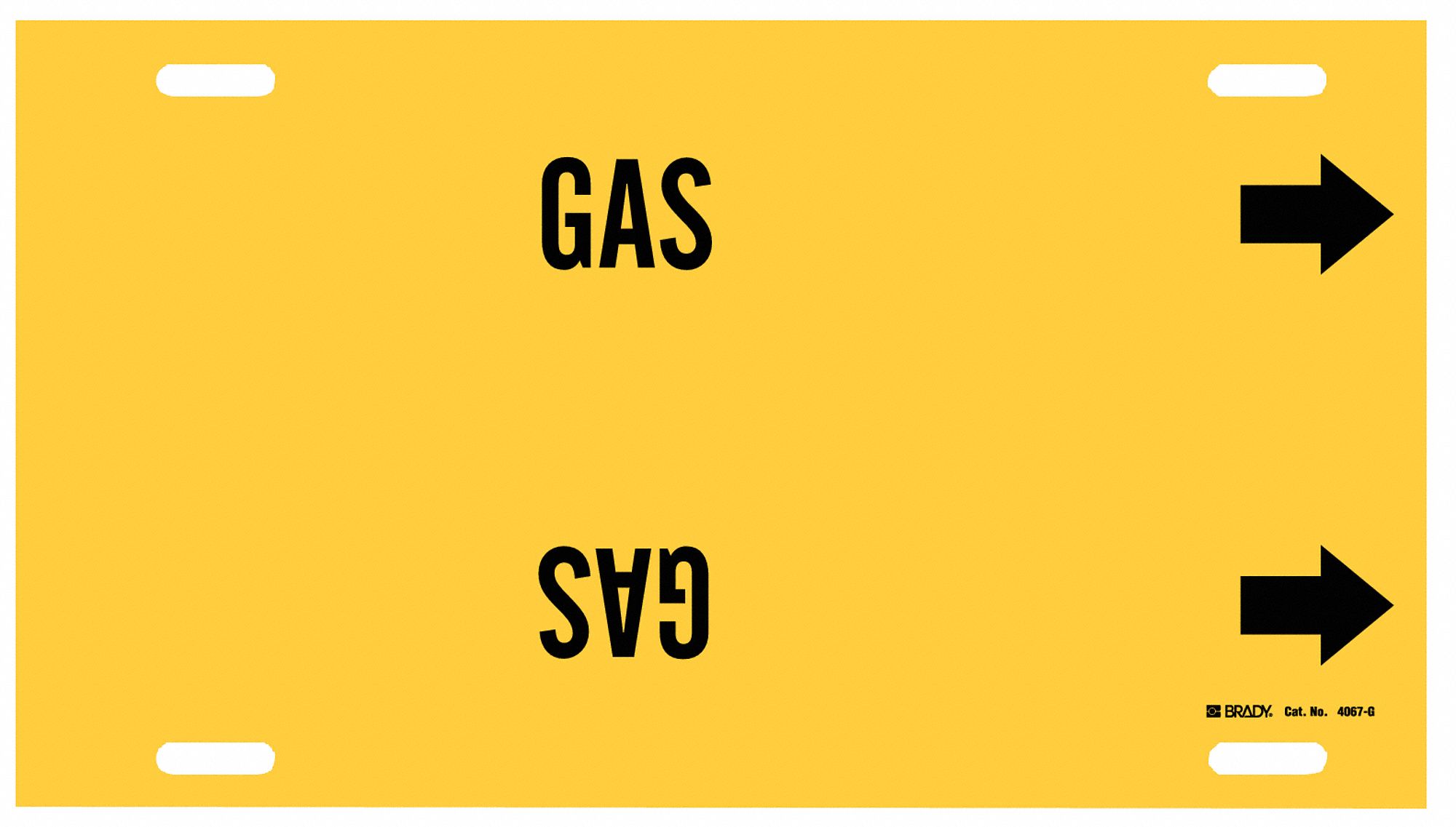 Pipe Marker: Gas, Yellow, Black, Fits 8 to 9 7/8 in Pipe O.D., 1 Pipe Markers, With Arrows