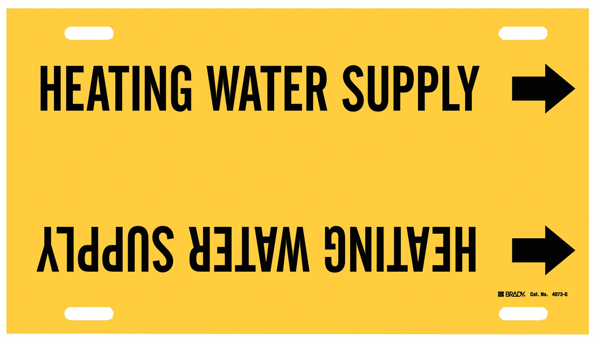 Pipe Marker: Heating Water Supply, Yellow, Black, Fits 8 to 9 7/8 in Pipe O.D., 1 Pipe Markers