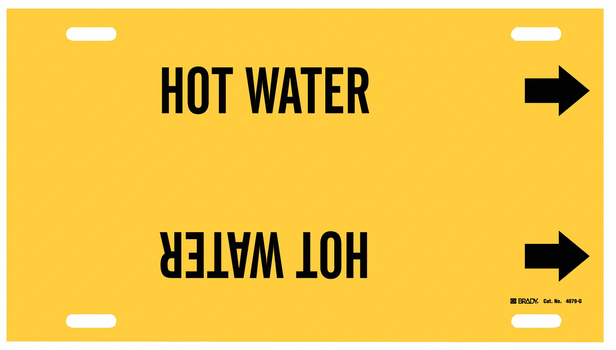 Pipe Marker: Hot Water, Yellow, Black, Fits 8 to 9 7/8 in Pipe O.D., 1 Pipe Markers, With Arrows