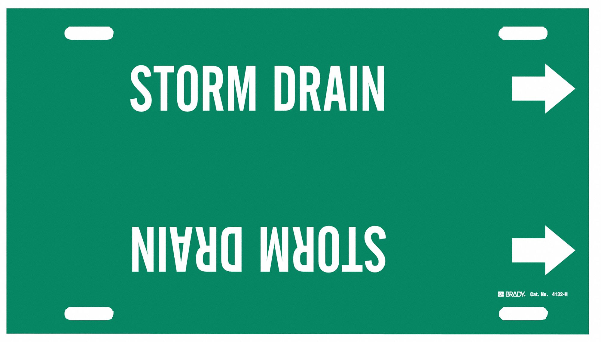 Pipe Marker: Storm Drain, Green, White, Fits 10 to 15 in Pipe O.D., 1 Pipe Markers, With Arrows