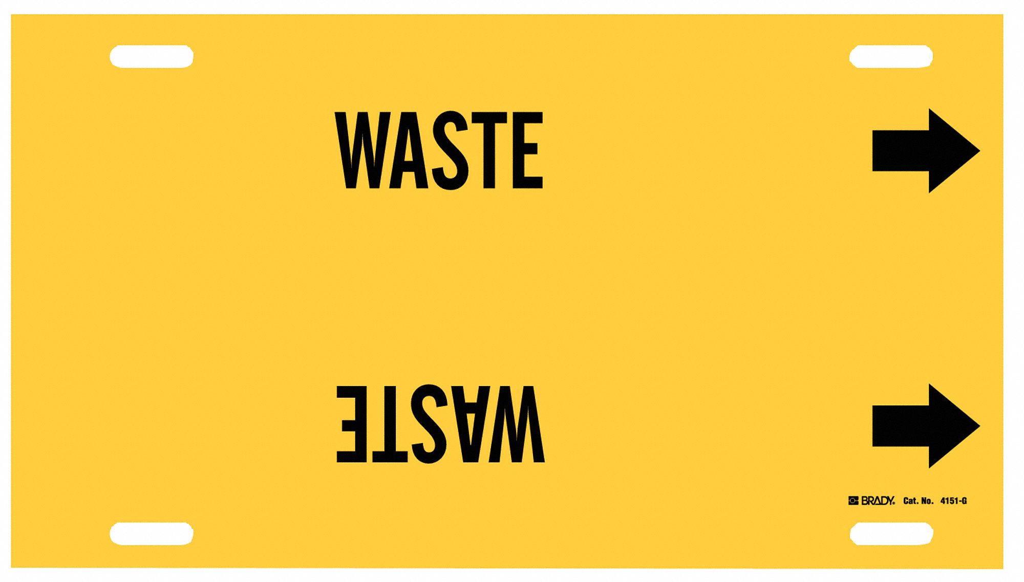 Pipe Marker: Waste, Yellow, Black, Fits 8 to 9 7/8 in Pipe O.D., 1 Pipe Markers, With Arrows