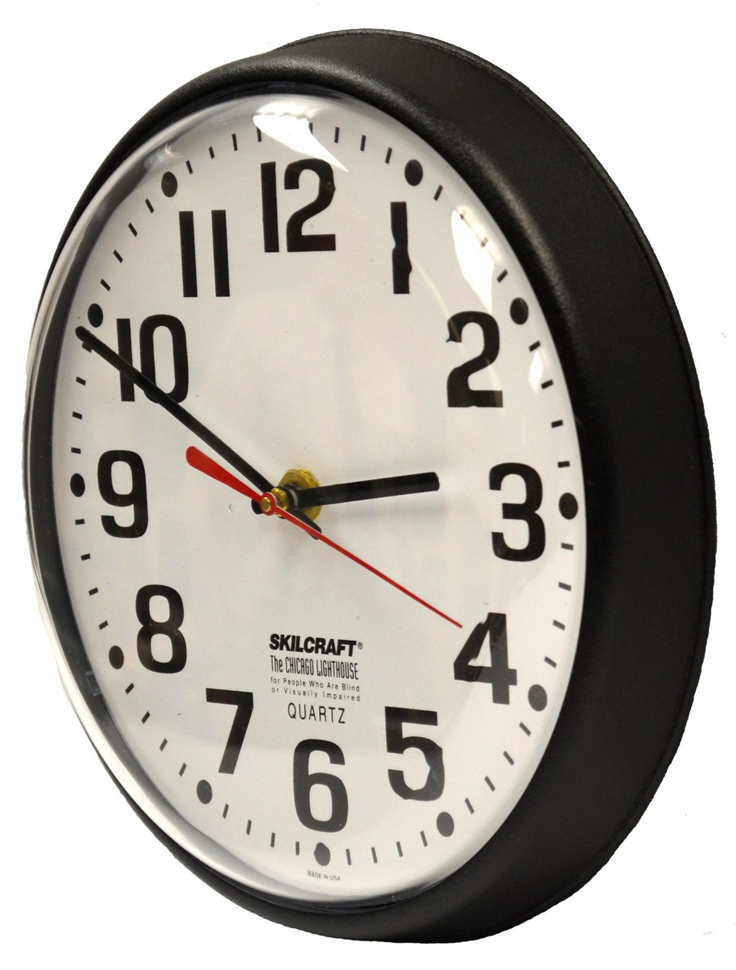 ABILITY ONE 9 1/4 in Round Wall Clock Arabic, Black Plastic Frame ...