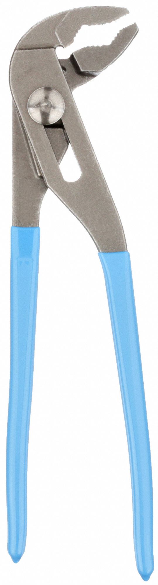 Tongue and Groove Plier: V, Groove Joint, 1 1/4 in Max Jaw Opening, 9 1/2 in Overall Lg, Serrated