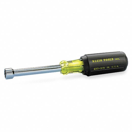 911313-6 Klein Tools Hollow Round Shank Nut Driver: 3/8 in Tip Size, 6 3/4  in Overall Lg, 3 in Bolt Clearance