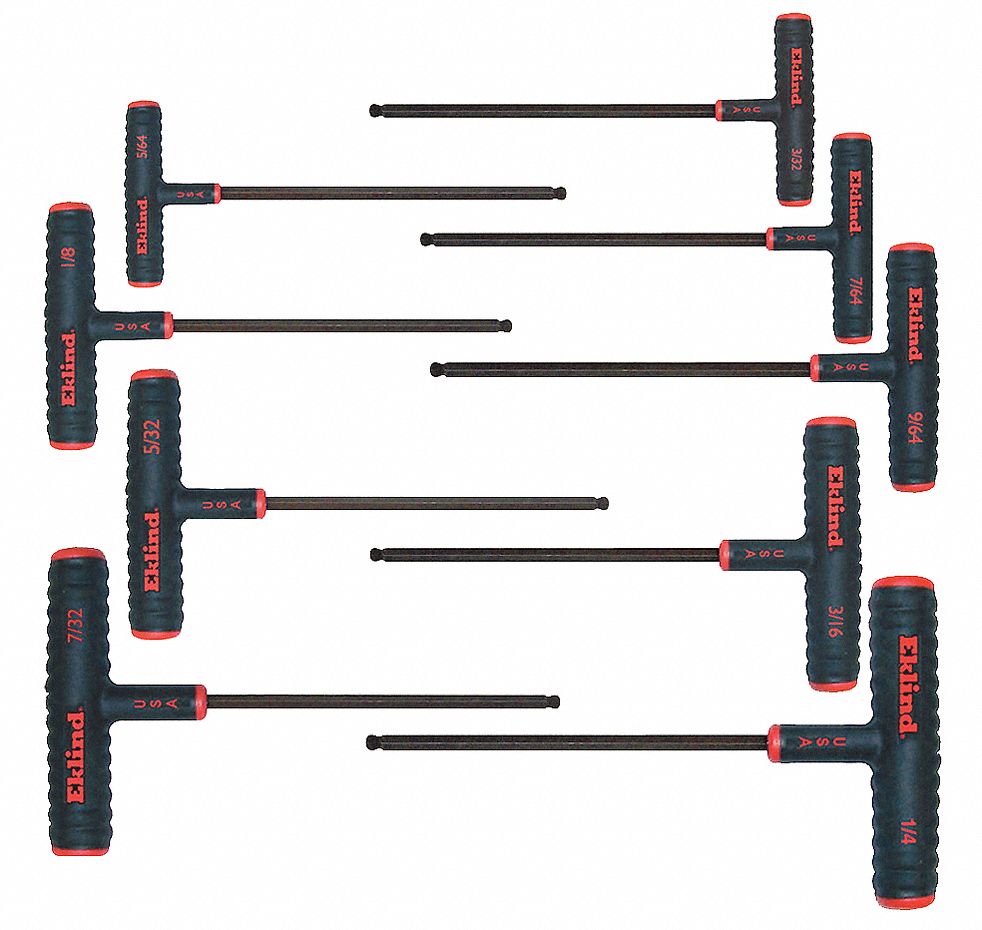 Hex Key Set: 6 - 10 Pieces, Ball-Hex-T 9 Inch, T, SAE, Single Ball End, Extra Long, 9 Pieces
