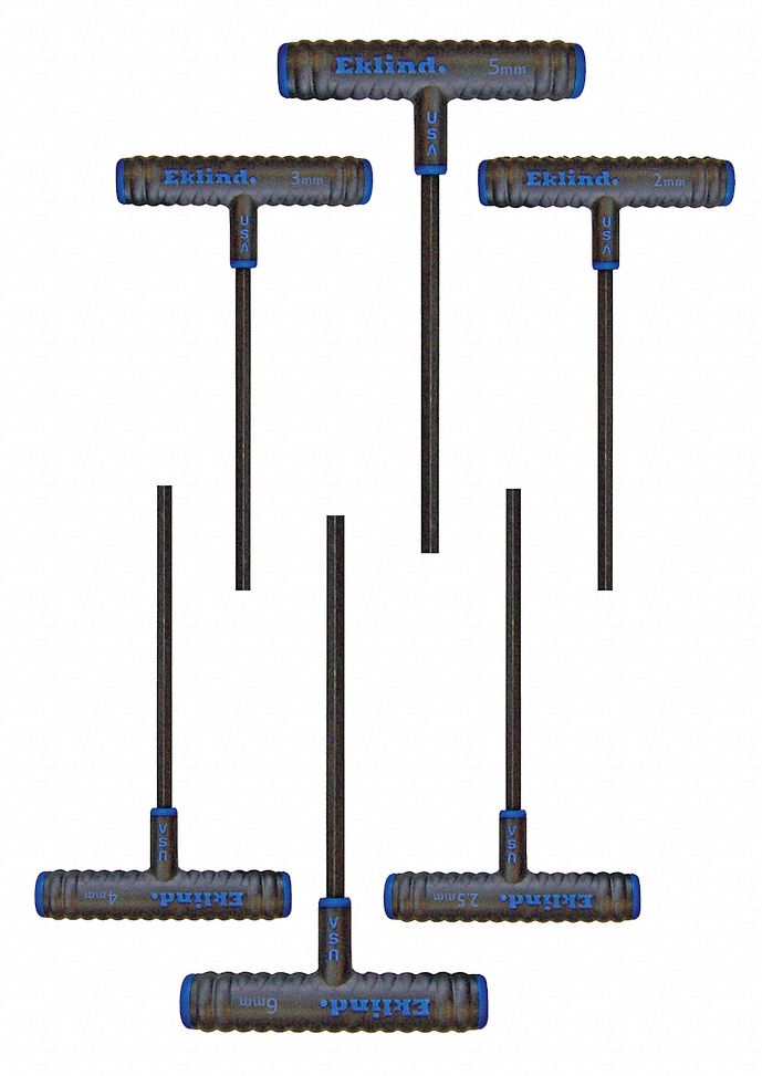 Hex Key Set: 6 - 10 Pieces, Hex-T 6 Inch, T, Metric, Std End, Long, 6 Pieces, Pouch, 6 Tips