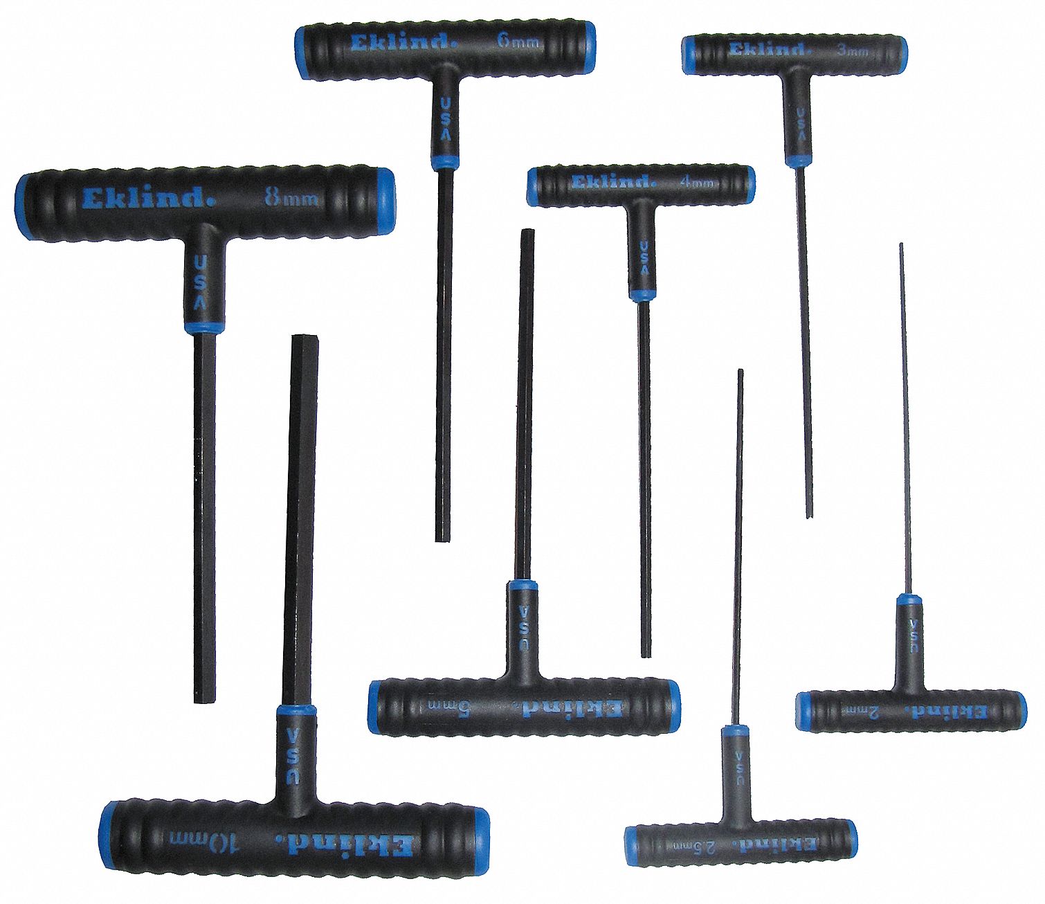 EKLIND Hex Key Set, T Key Shape, Long, Black Oxide, Number of Pieces 8
