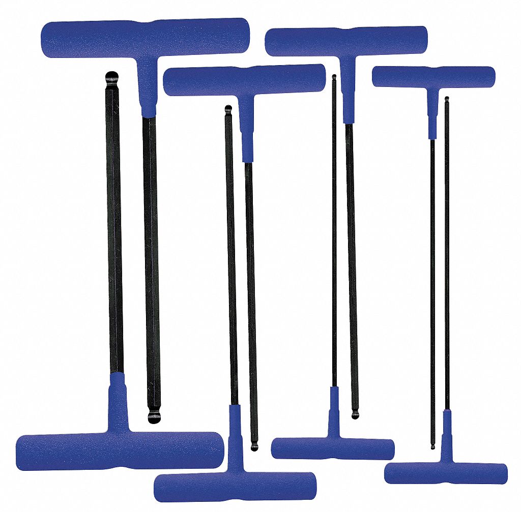 EKLIND Hex Key Set, T Key Shape, Extra Long, Black Oxide, Number of