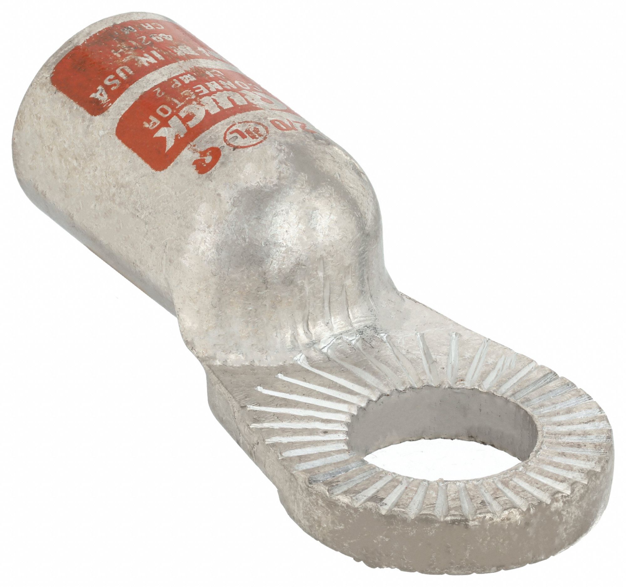 ONE-HOLE LUG COMPRESSION CONNECTOR, LOCKING LUG, CRIMP, COPPER, 2/0 GA, ORANGE, STRAIGHT