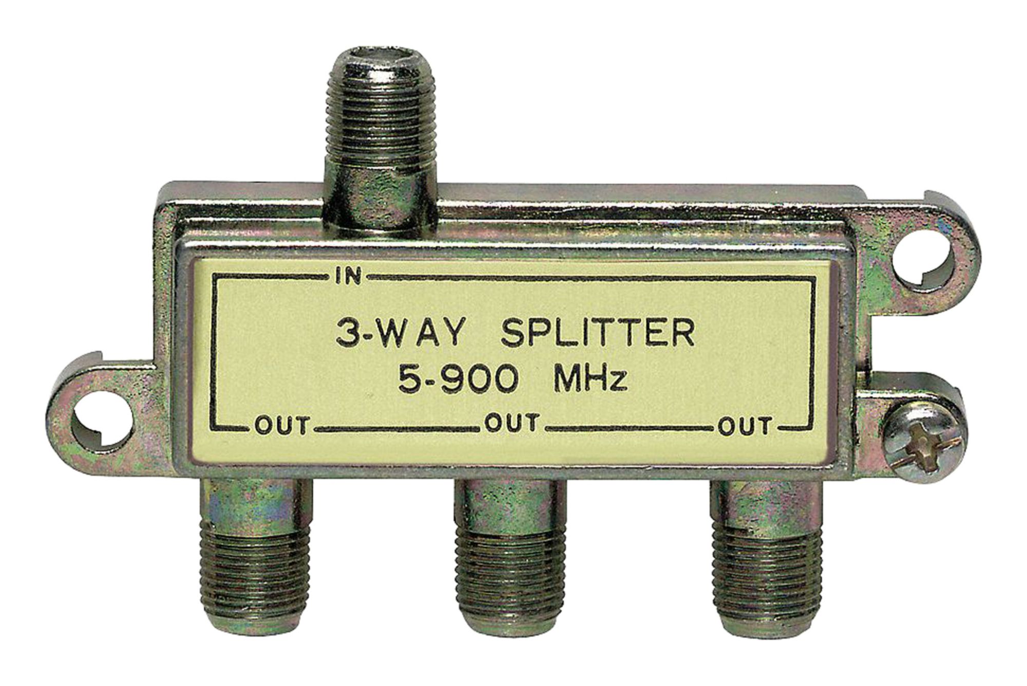 Cable Splitter: (1) F-Type Female x (3) F-Type Female Splitter, Max. 900 MHz, Gold
