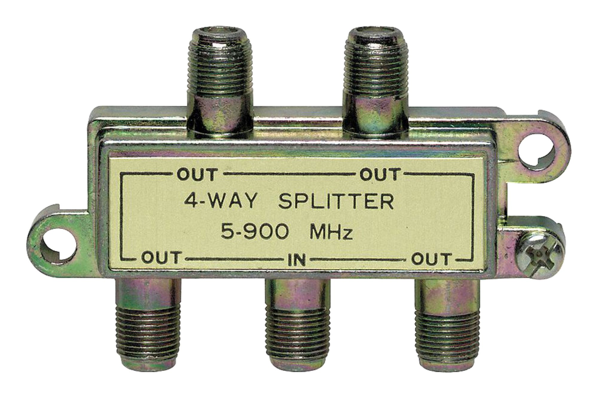 Cable Splitter: (1) F-Type Female x (4) F-Type Female Splitter, Max. 900 MHz, Gold