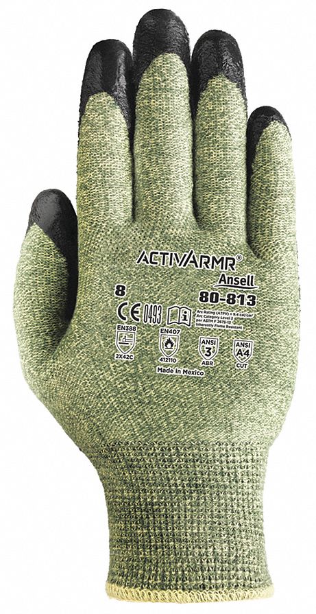 ANSELL 80-813 Cut Resistant Gloves,Green/Black,M,PR 