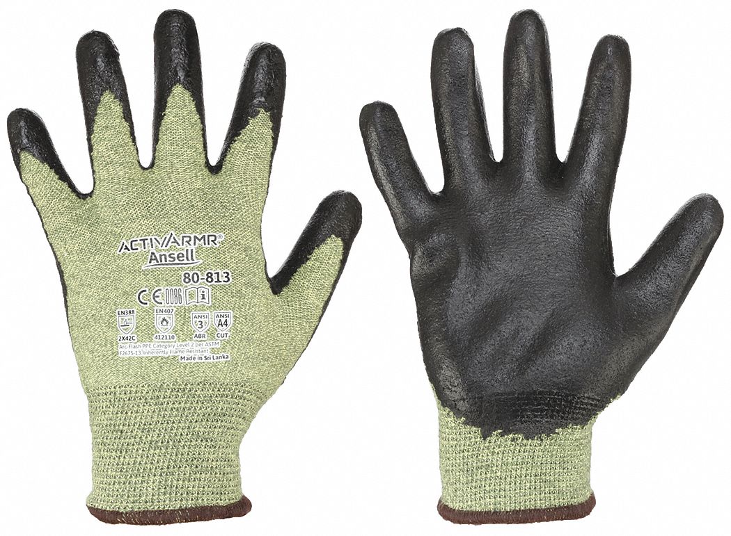 ANSELL Cut Resistant Gloves, ATPV Rating 9.4 cal/cm2, Fiberglass/Kevlar
