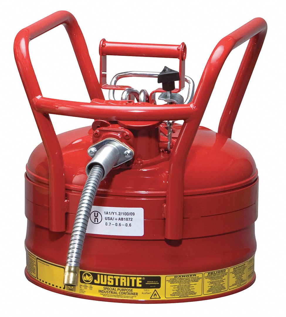 Type II Safety Can: DOT-Approved, For Use With Flammables, 2 1/2 gal Capacity, Red