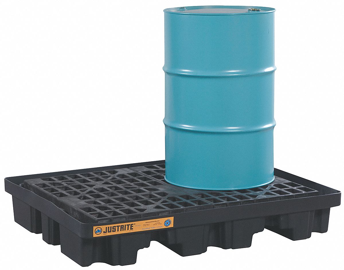 DRUM SPILL CONTAINMENT PALLET, FOR 2 DRUMS, 67 GAL CAPACITY, 2,500 LB LOAD CAPACITY