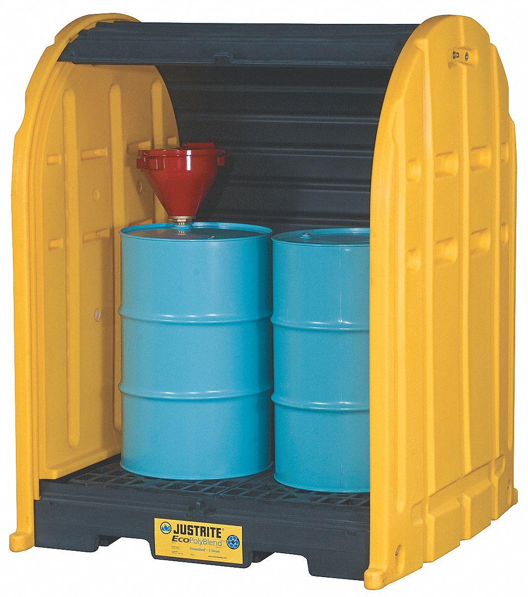 COVERED DRUM SPILL CONTAINMENT PALLET, FOR 2 DRUMS, 67 GALLON CAPACITY, YELLOW, POLY