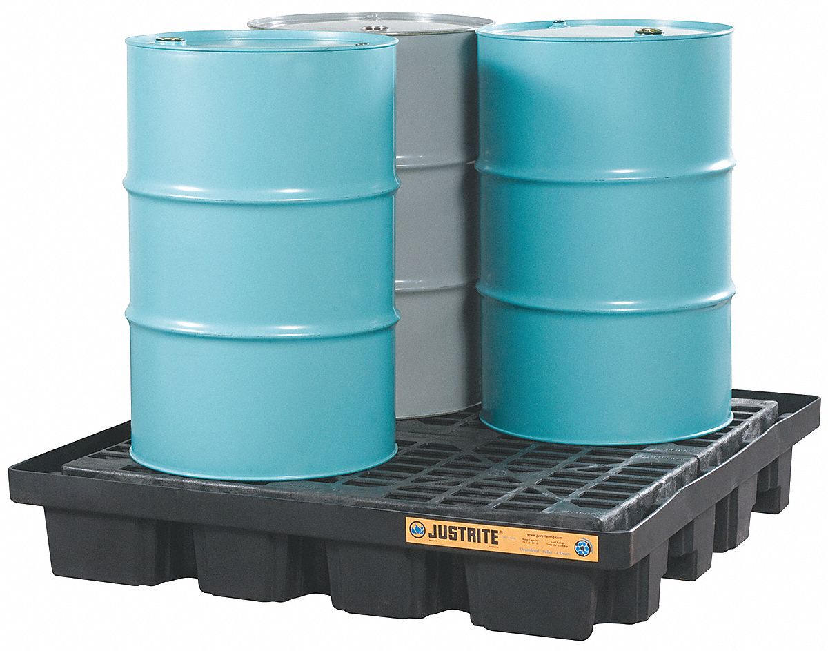 DRUM SPILL CONTAINMENT PALLET, FOR 4 DRUMS, 79 GAL CAPACITY, 5,000 LB LOAD CAPACITY