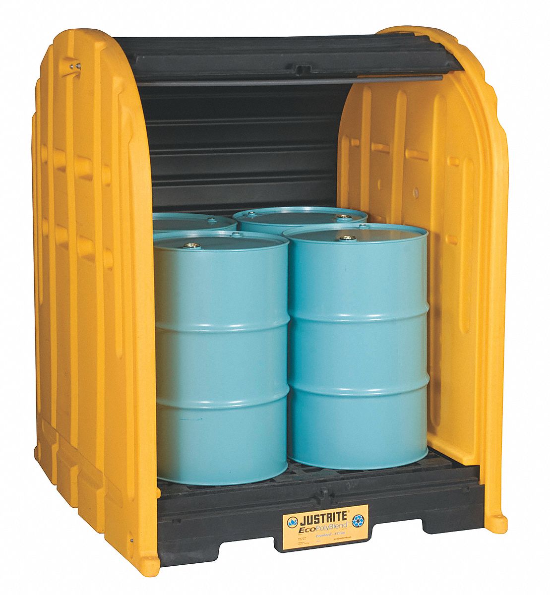 COVERED DRUM SPILL CONTAINMENT PALLET, FOR 4 DRUMS, 79 GALLON CAPACITY, YELLOW, POLY