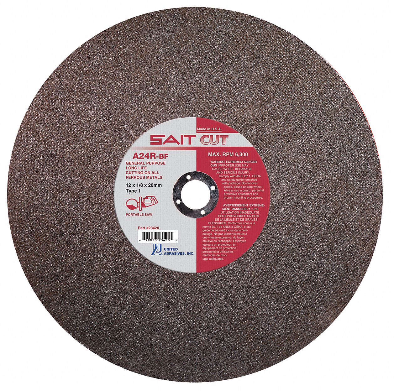 UNITED ABRASIVESSAIT 14 in, Type 1 Aluminum Oxide Abrasive CutOff