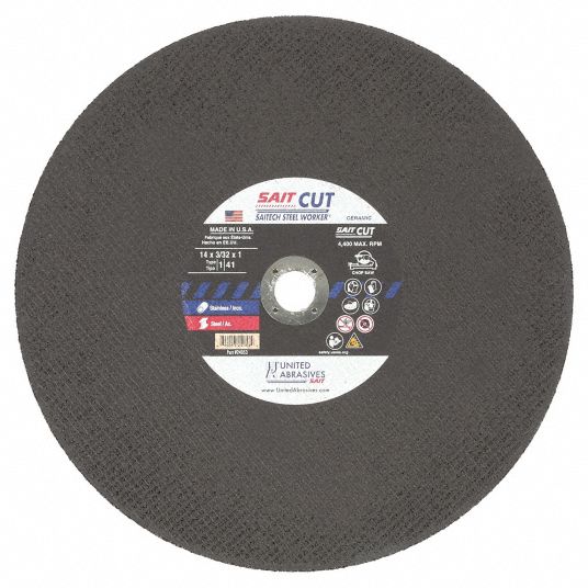 SAIT Abrasive Cut-Off Wheel: Type 1, 14 in x 3/32 in x 1 in, Ceramic, 36  Grit, Saitech Steel Worker