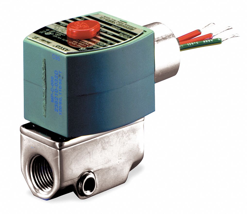 SOLENOID VALVE: 2-WAY, NORMALLY CLOSED, ¼ IN PIPE, 110V AC/120V AC, COMPACT, NBR SEAL