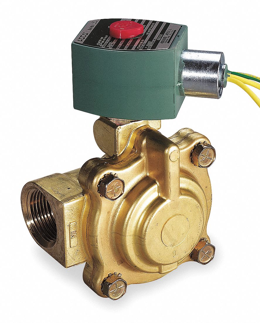 SOLENOID VALVE: 2-WAY, NORMALLY CLOSED, 1½ IN PIPE SIZE, 110V AC/120V AC, BRASS BODY