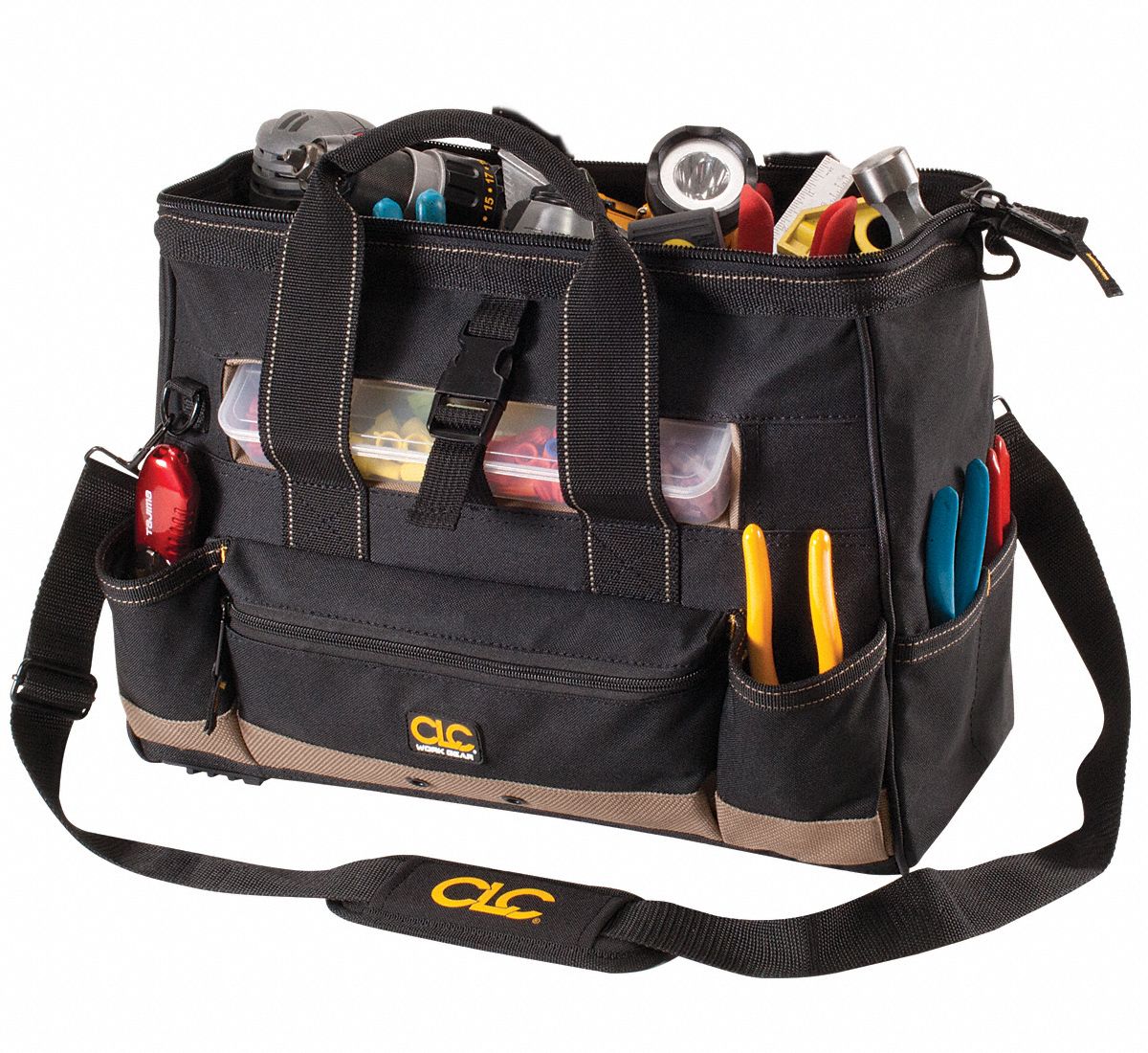 CLC Tool Bag Polyester, 25 Pockets, 16 in Overall Wd, 8 in Overall Dp