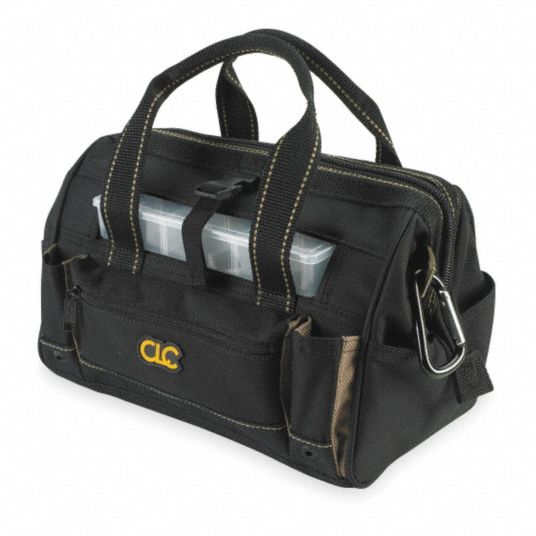 CLC Tool Bag: Polyester, 21 Pockets, 12 in Overall Wd, 8 in Overall Dp, 9  in Overall Ht, Black