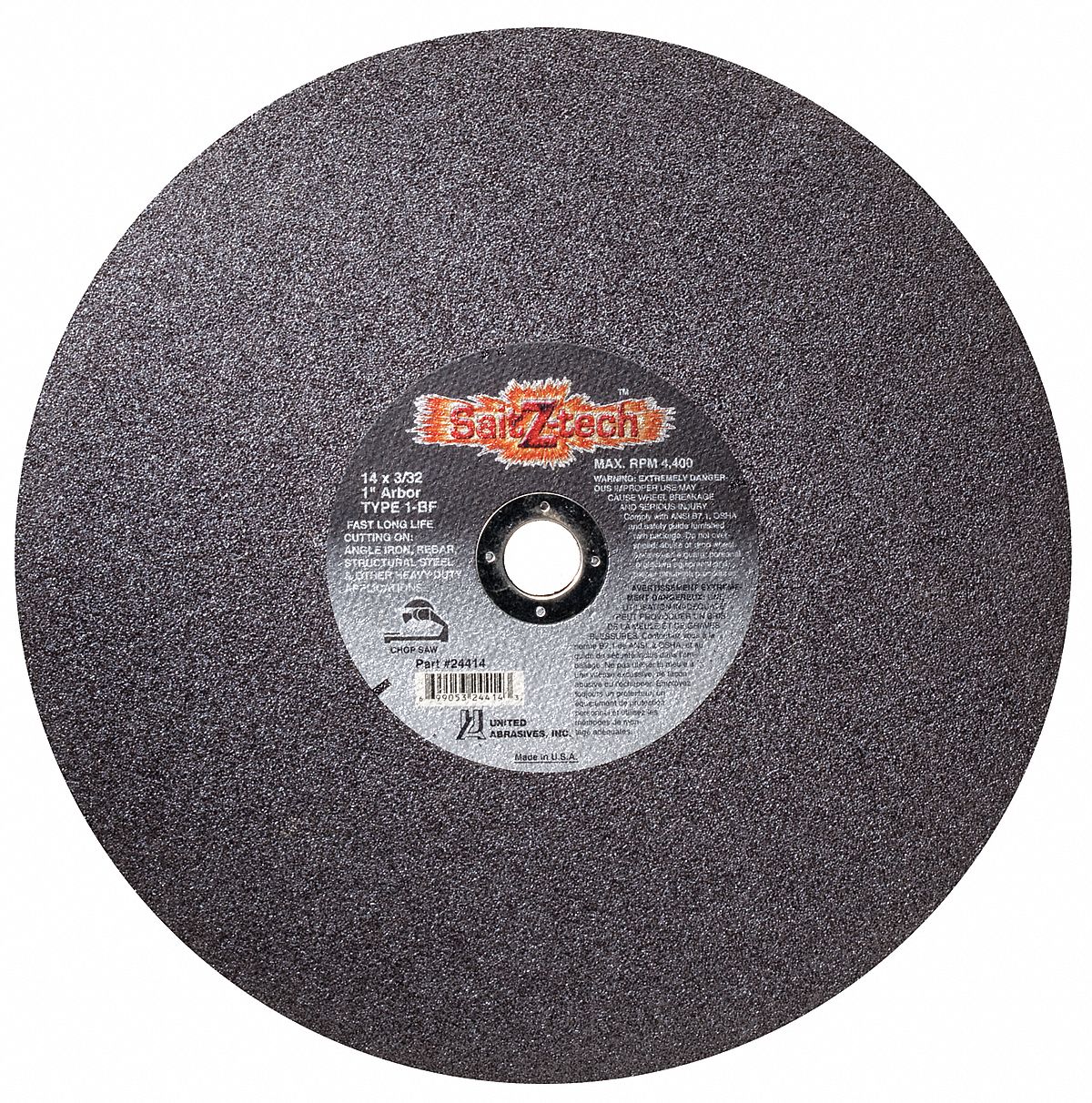 UNITED ABRASIVESSAIT 14 in, Type 1 Zirconia Alumina Abrasive CutOff Wheel, 1 in Arbor Hole