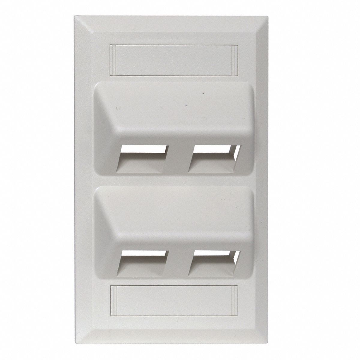 Wall Plate: Office White, 1 Gang, 4 Port, Angled Module, Plastic, Vertical