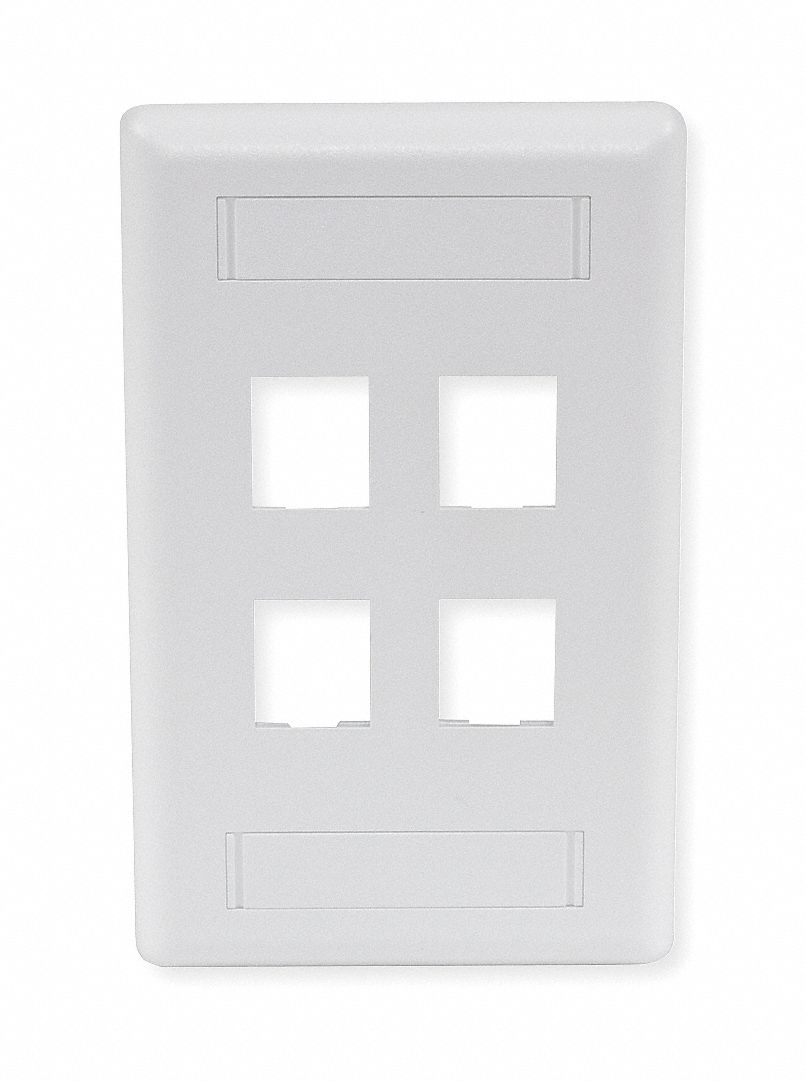 Wall Plate: White, 1 Gang, 4 Port, Flat Module, Plastic, Vertical