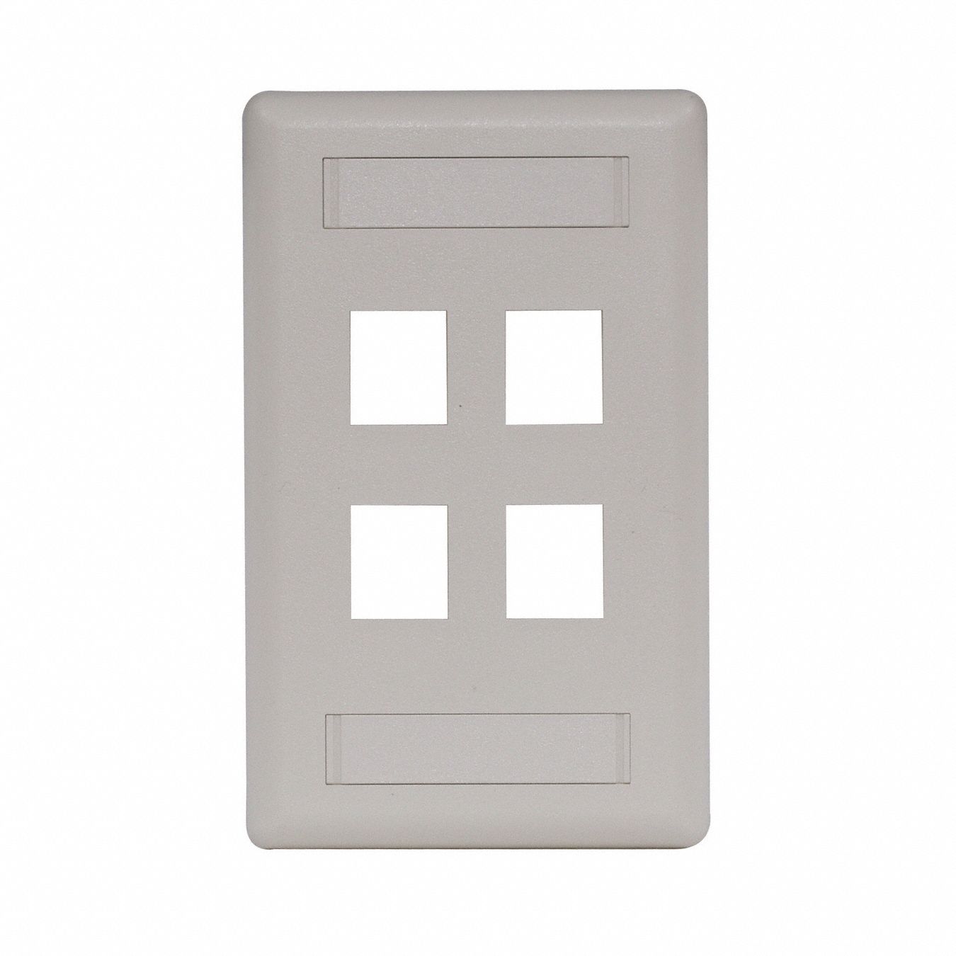 Wall Plate: Office White, 1 Gang, 4 Port, Flat Module, Plastic, Vertical