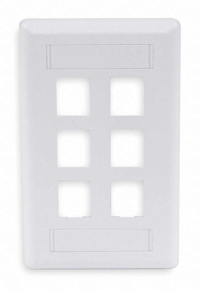 Wall Plate: Office White, 1 Gang, 6 Port, Flat Module, Plastic, Vertical