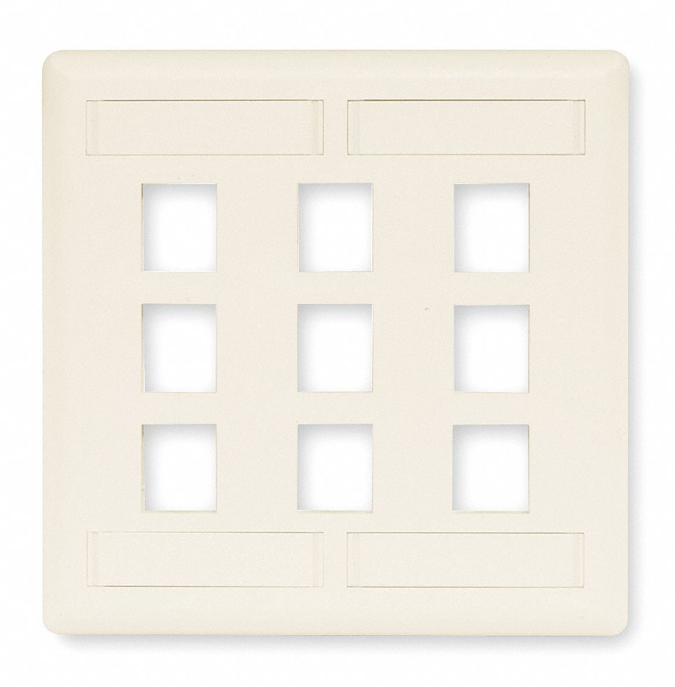 WALL PLATE, AUDIO/VIDEO, WHITE, 2 GANGS, HORIZONTAL, 9 PORTS