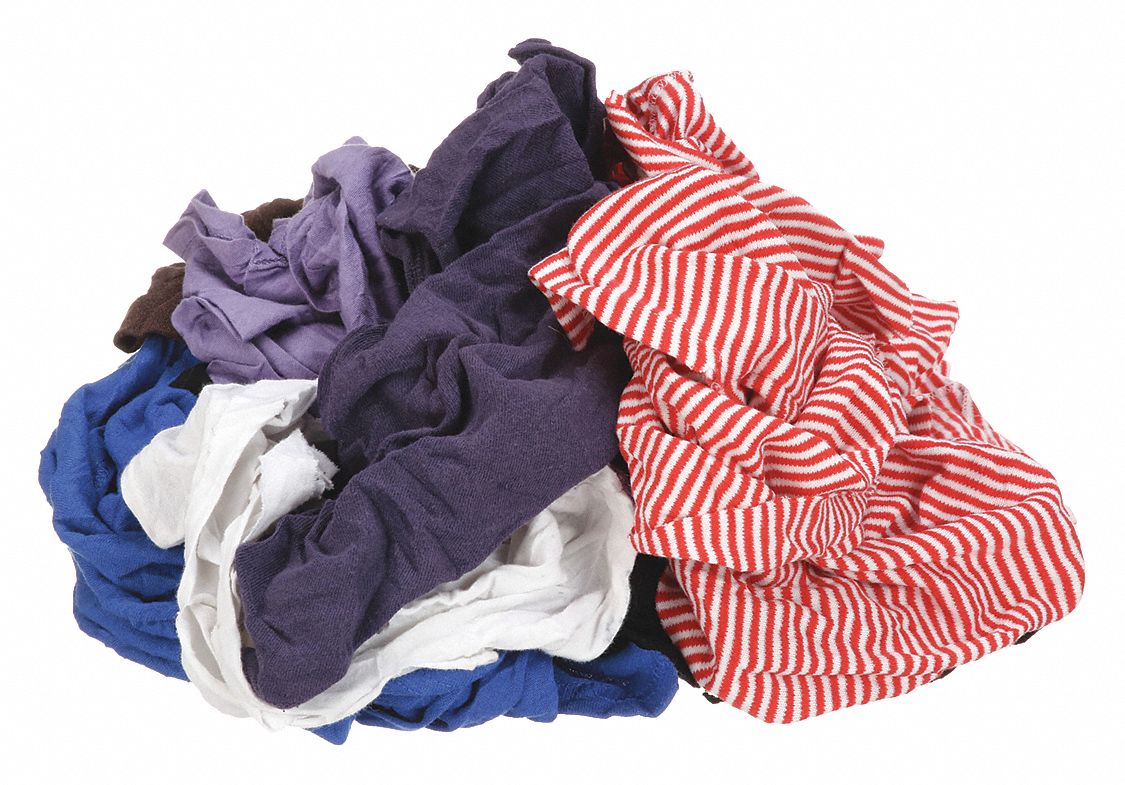 CLOTH RAG, T-SHIRT, RECLAIMED, ASSORTED, SIZE VARIES, 25 LB WT
