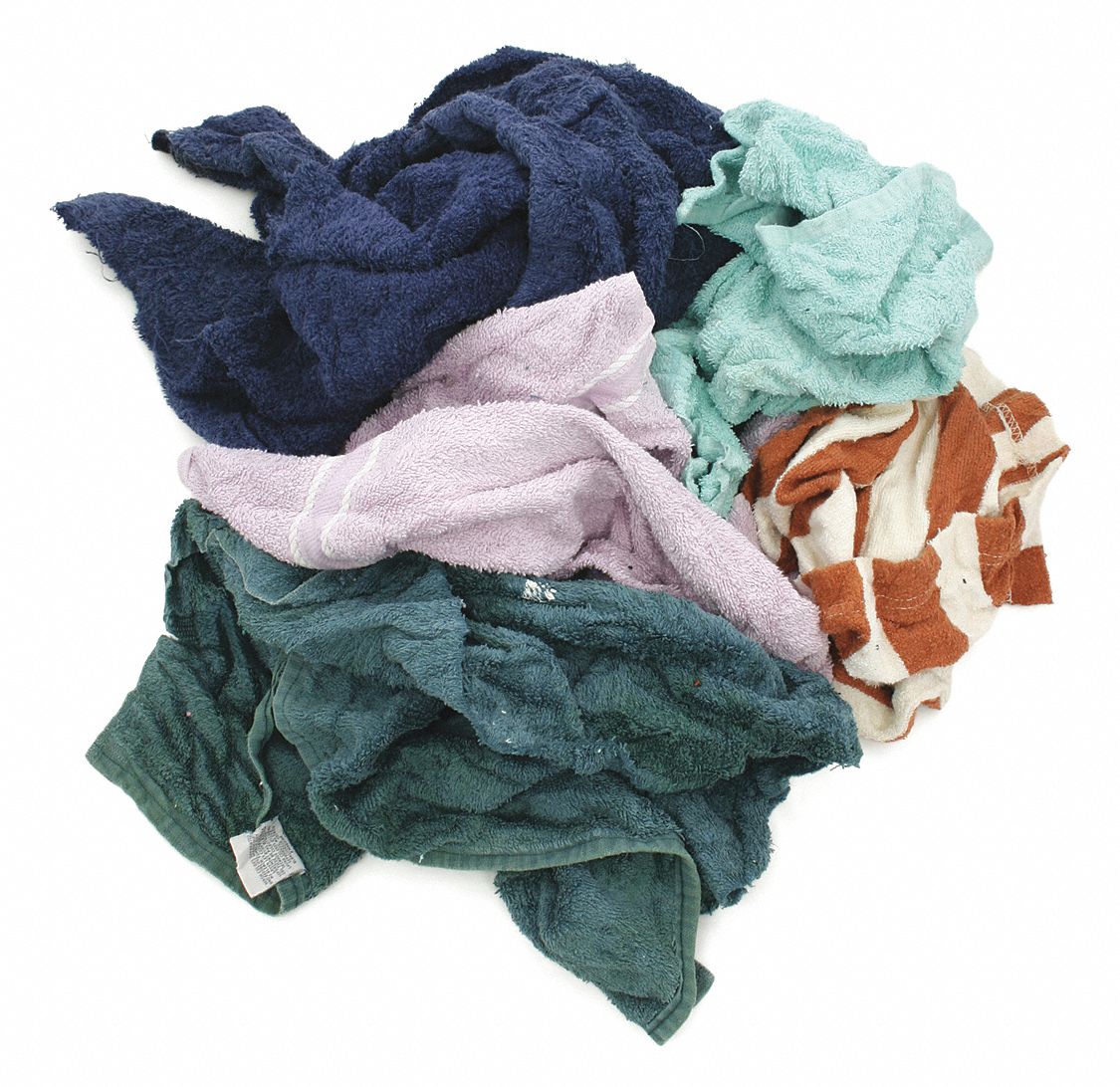 GRAINGER APPROVED Cloth Rag, Terry Cloth, Assorted, Varies, 10 lb