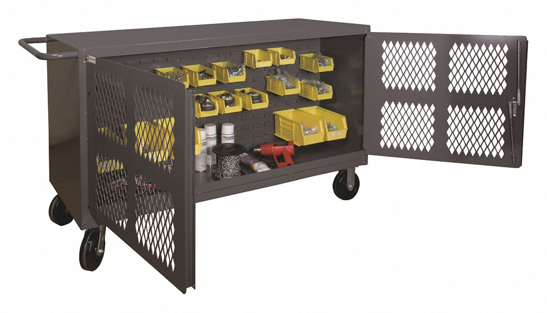 DURHAM MFG, 2,000 lb Load Capacity, DualSideAccess Welded Mesh Security Cart with Louvered