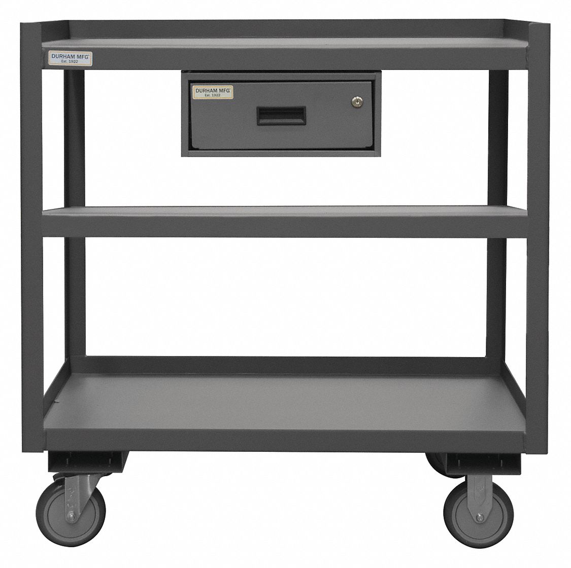 PORTABLE SHOP DESK, GREY, 24¼X37⅝X30¼ IN, POLYURETHANE, POWDER COATED, 1,200 LB CAPACITY, 5 IN WHEEL, 14 GA, ASSEMBLED