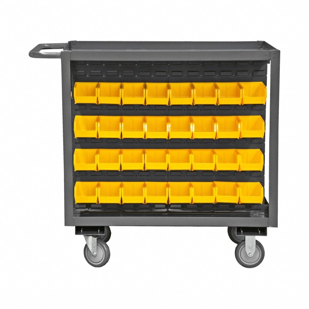 Steel Bin Cart with Lipped Shelves: 1, 200 lb Load Capacity, 64 Bins/Tubs, Yellow, Gray