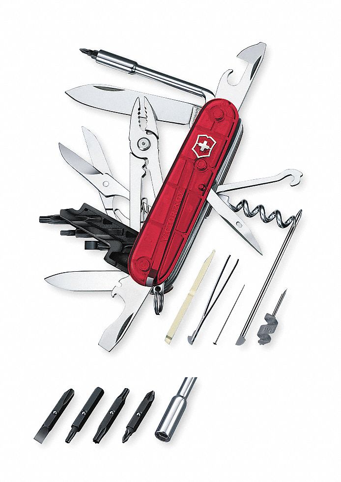 SWISS ARMY FOLDING KNIFE, 16 TOOLS, 3 1/2 IN CLOSED L, 6 1/4 IN OPEN L, STAINLESS STEEL
