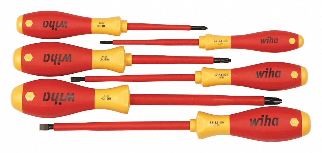 Wiha 32099 Insulated Screwdriver Set 7 Piece with Slotted/Phillip Tips 