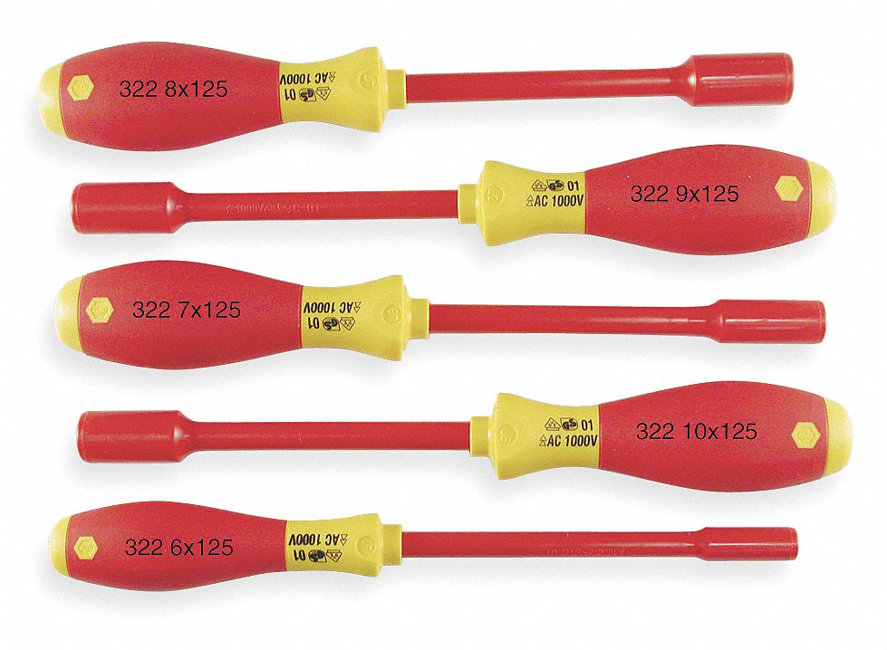SOLID ROUND SHANK NUT DRIVER SET, METRIC, 10 MM/6 MM/7 MM/8 MM/9 MM TIP SIZE, 11 3/8 IN