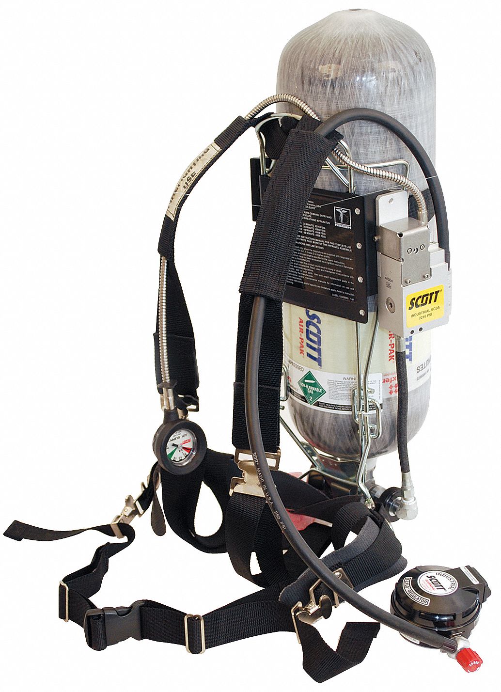 INDUSTRIAL SCBA, CARBON FIBRE/NYLON/ZINC PLATED CARBON STEEL, M,60-MIN,4500 PSI,NIOSH