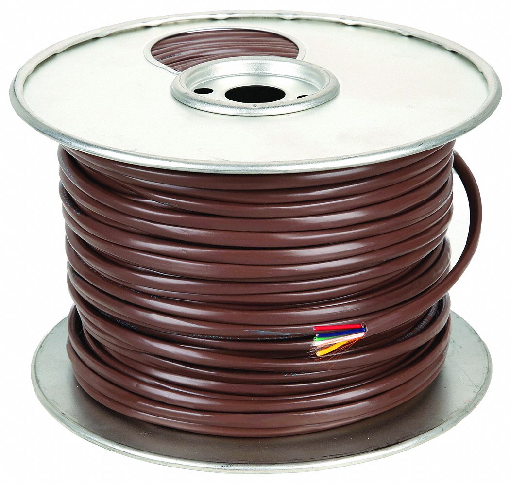 THERMOSTAT WIRE, 18 AWG WIRE SIZE, 5 CONDUCTORS, 250 FT L, BROWN