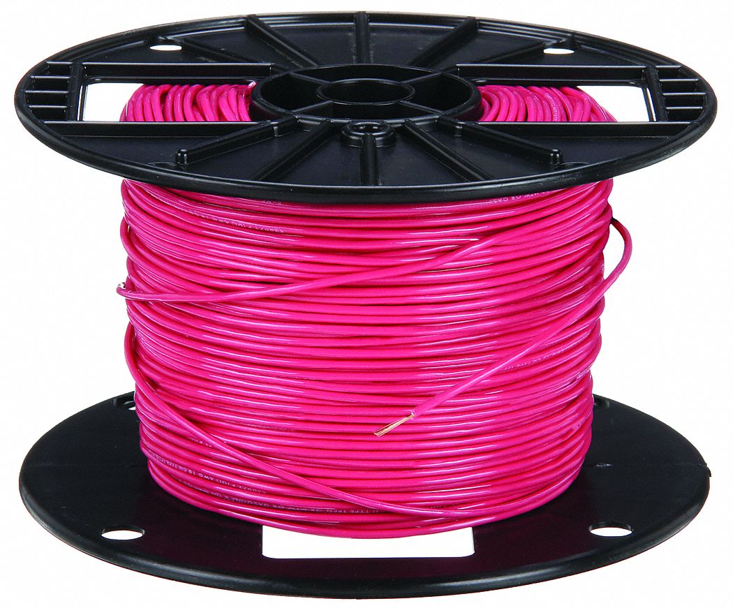 Building Wire: Copper, 18 AWG, 1 Conductors, Stranded, Red, 500 ft Lg, TFFN