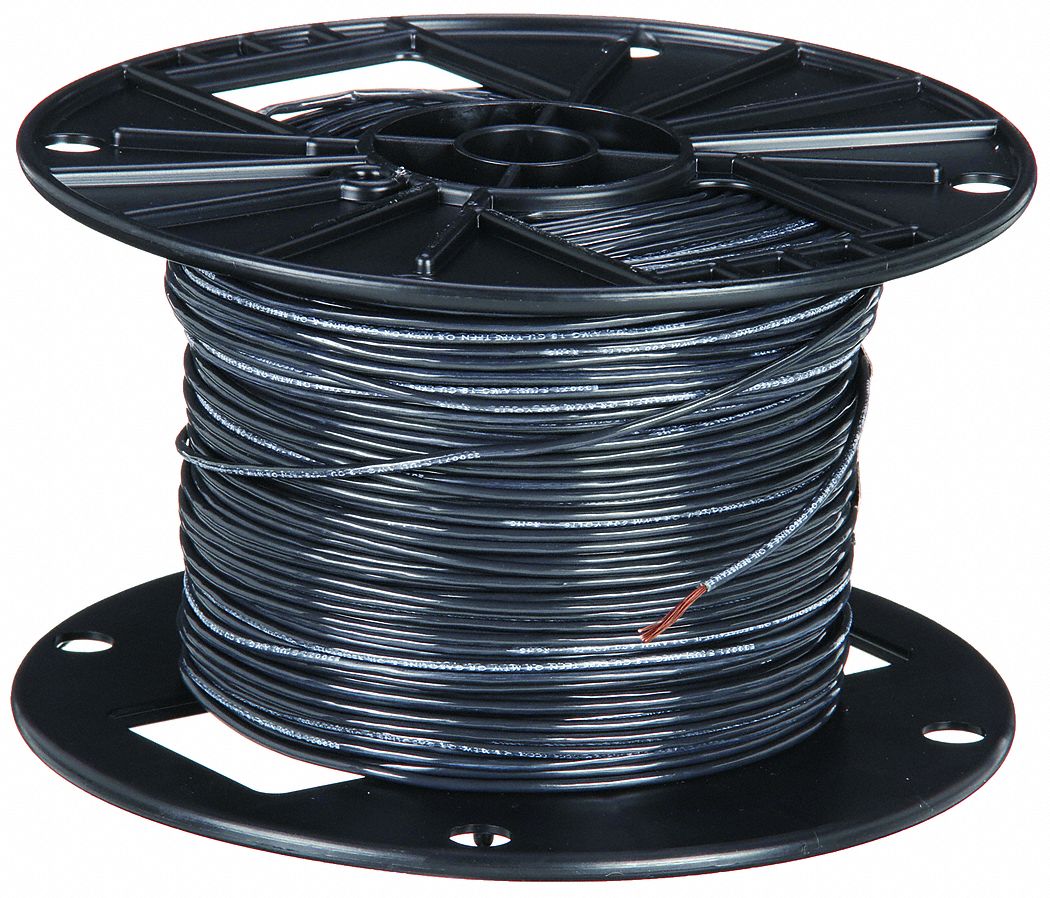Building Wire: Copper, 18 AWG, 1 Conductors, Stranded, Black, 500 ft Lg, TFFN